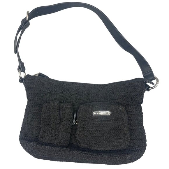 Rosetti purse handbag black crochet 2 front one back pocket strap zipper READ - Picture 1 of 7